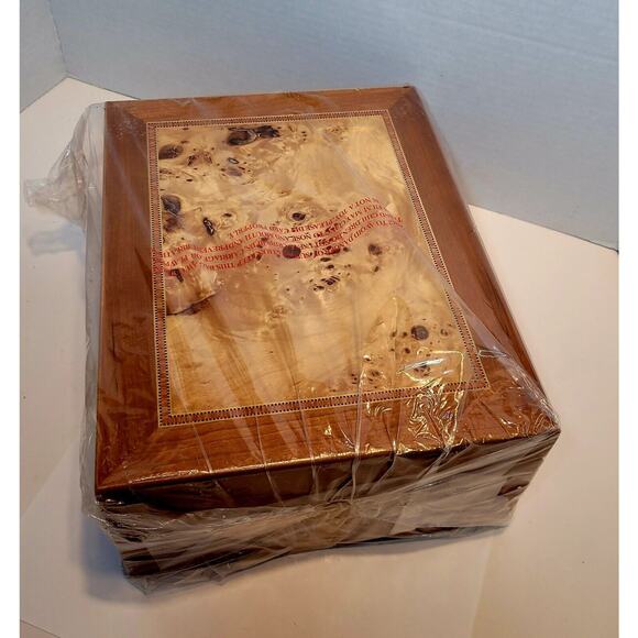 Honey Colored Wood Inlay Jewelry Box Plush Lining 2 Tier multiple storage areas - Picture 5 of 12